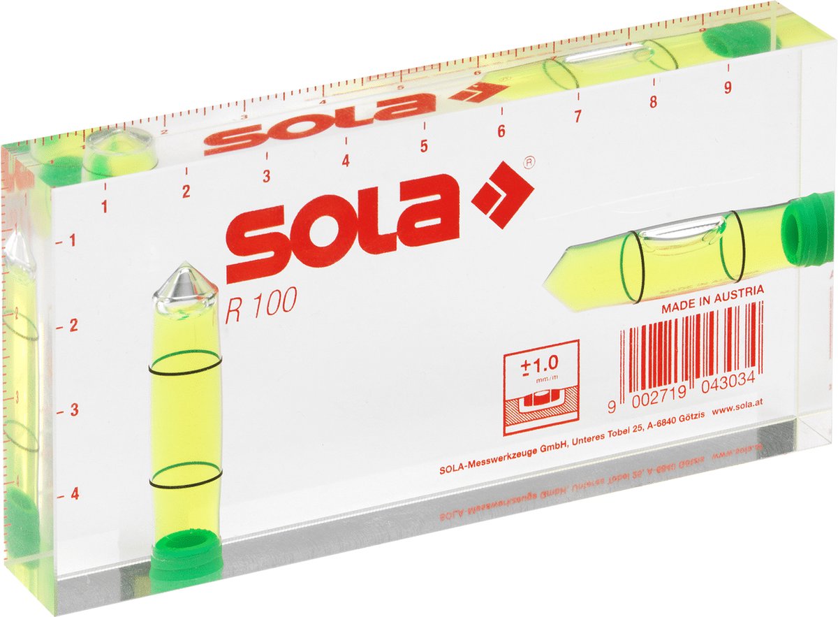 Sola r100 architecten waterpas - 100x50x15 mm - 01622101 - tot 0.25 m - rood