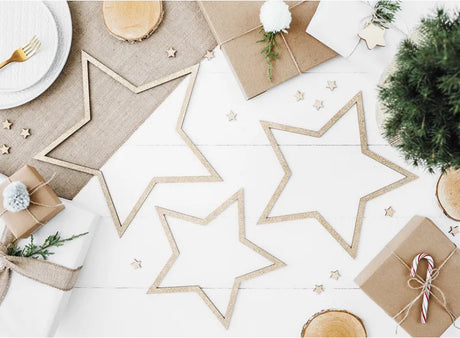 Partydeco hangers sterren hout goud glitter - 3 stuks