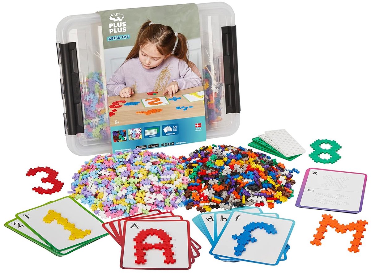 Plus-plus basic opbergbox abc 123 bouwset - 3923 - bouwspeelgoed - constructiespeelgoed - set met 2000 bouwstenen - vanaf 5 jaar