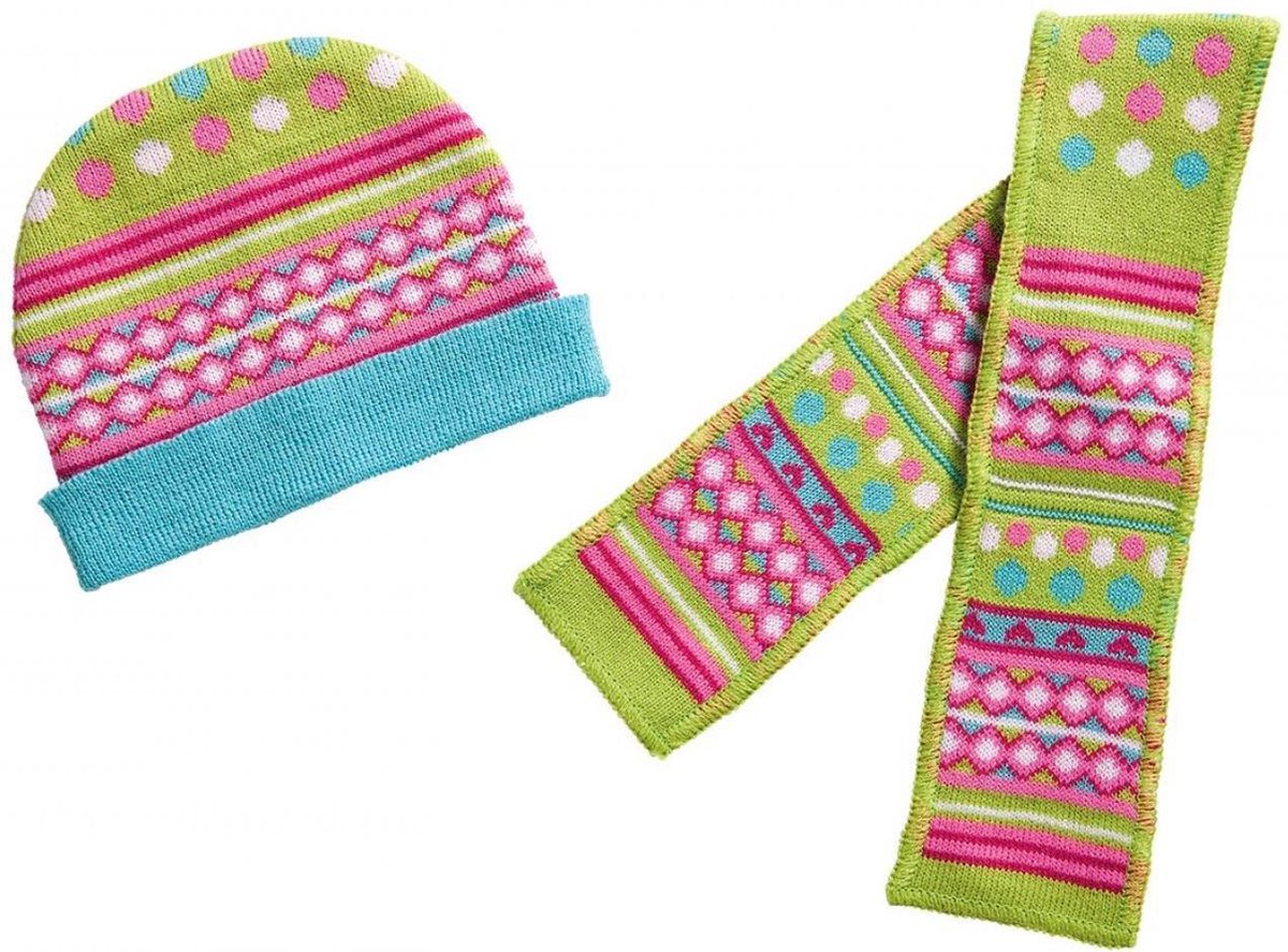 Heless poppenkleding muts en sjaal groen roze 35-45 cm