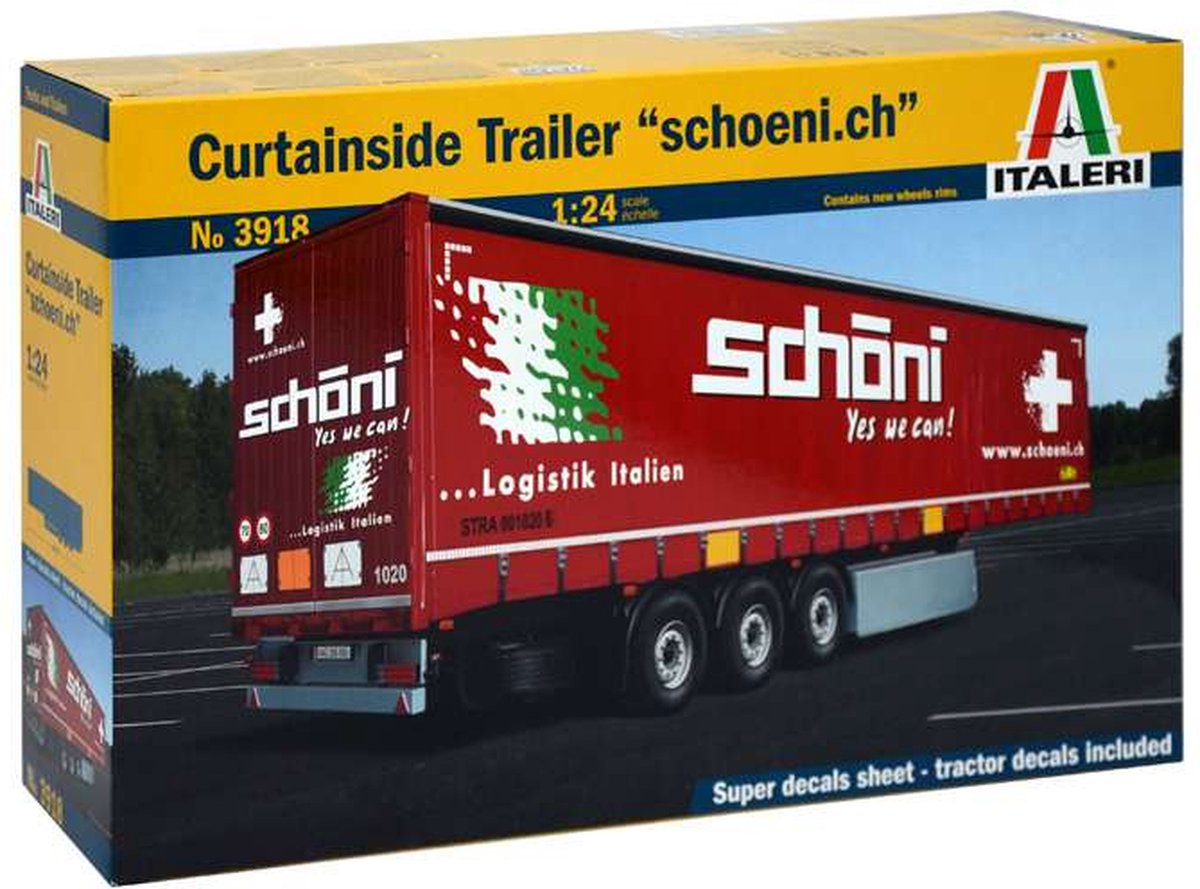 Italeri modelbouwpakket vrachtwagens - 3918 curtainside trailer - schoeni ch plastic - 1:24 - modelbouw