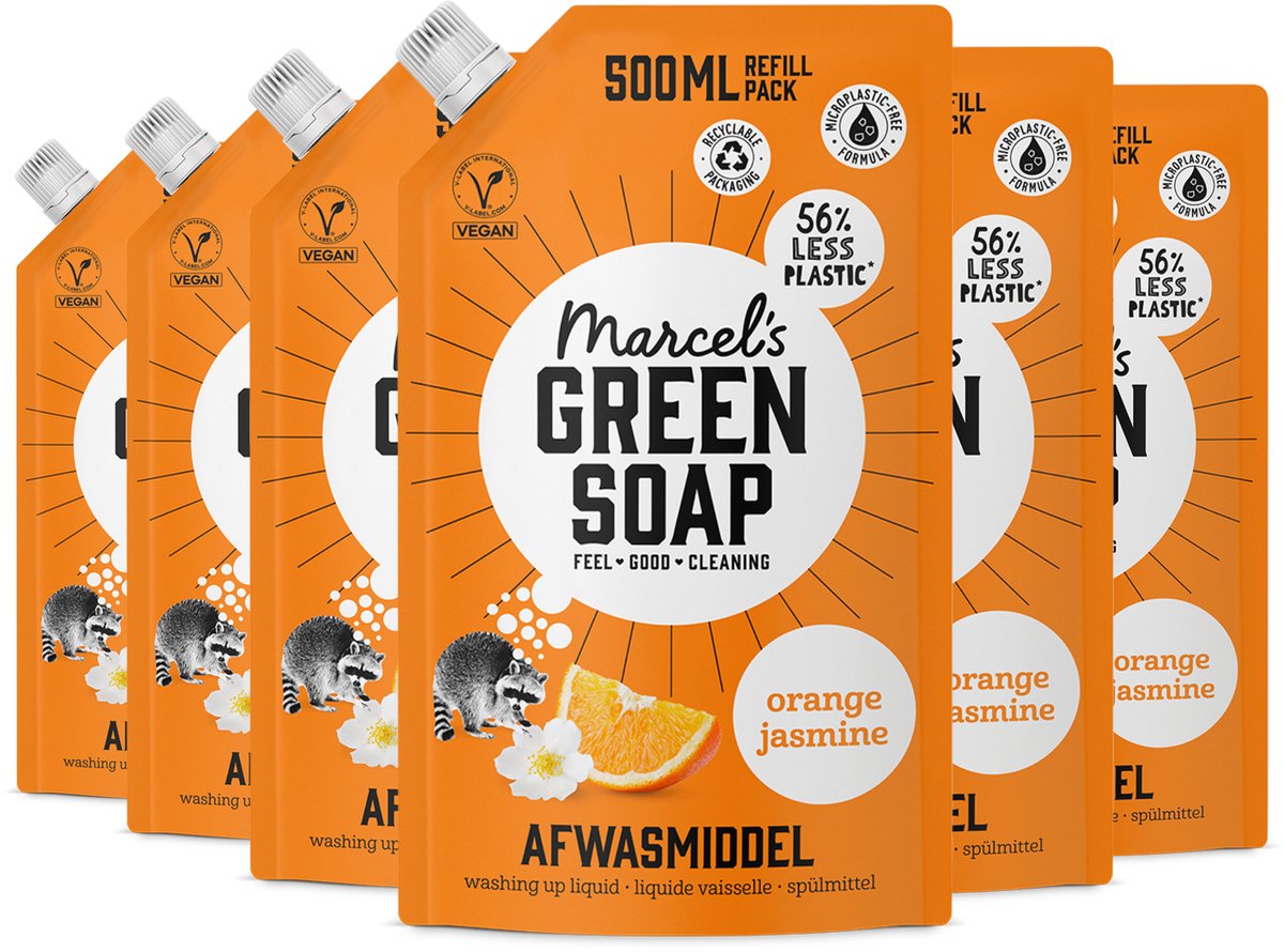 Marcel's green soap afwasmiddel navulling - sinaasappel jasmijn - 6 x 500 ml