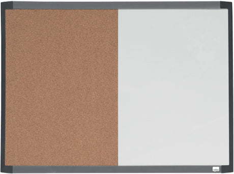 Nobo combinatiebord met gewelfde lijst - prikbord en whiteboard in 1 - 58,5 x 43cm - inclusief whiteboard accessoires - wit natuurbruin