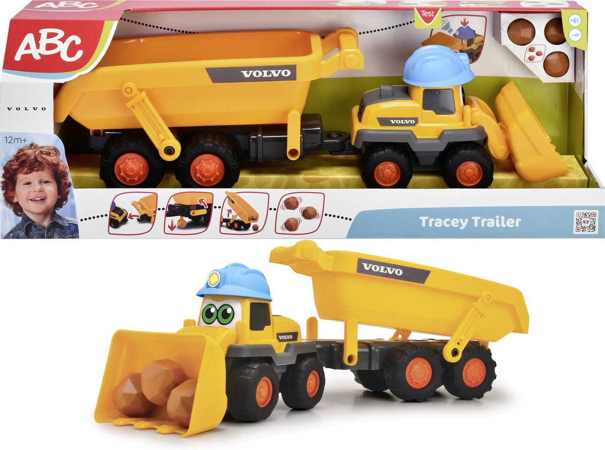 Dickie simba - abc - tracey trailer - graafmachine - kiepwagen - volvo - licht en geluid - vanaf 1 jaar