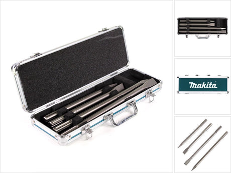 Makita accessoires 4-delige sds max beitelset: punt, vlak in aluminium koffer d-42466 - d-42466