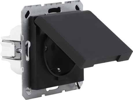 Q-link s-line contactdoos 1-voudig - randaarde - met klep - zwart