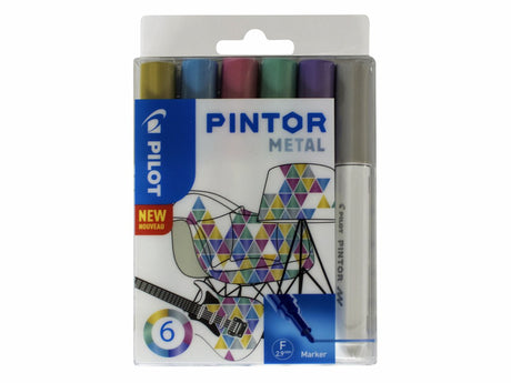 Creativ company pilot pintor metallic verfstiften set - metal set - fijne marker met 2,9mm punt - inkt op waterbasis - dekt op elk oppervlak, zelfs de donkerste - teken, kleur, versier, markeer, schrijf, kalligrafeer…