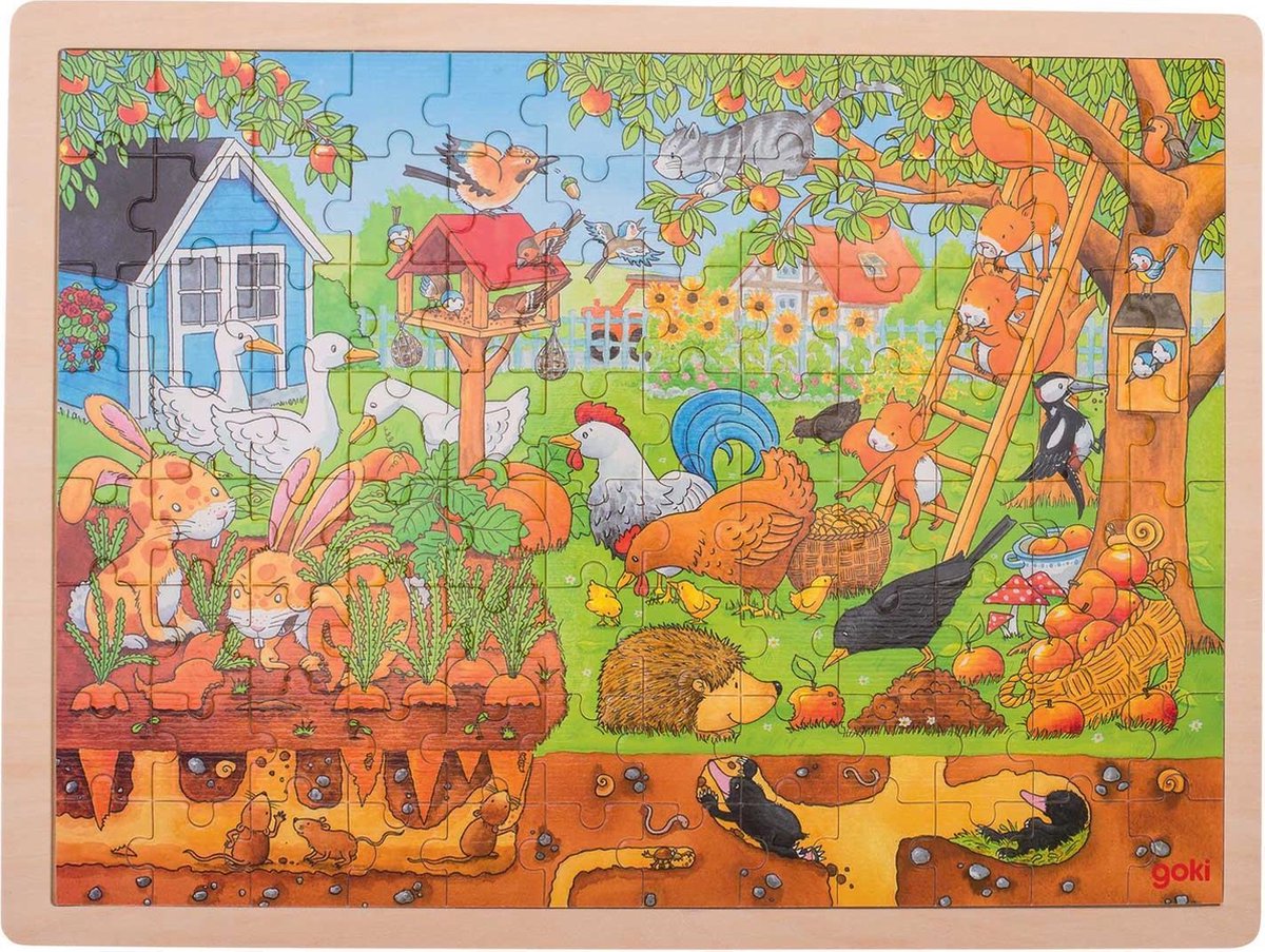 Goki houten legpuzzel - leven in de tuin 96st.