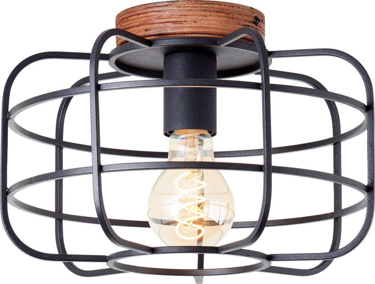 Brilliant gwen - plafondlamp - e27 max 1x60w - hout zwart