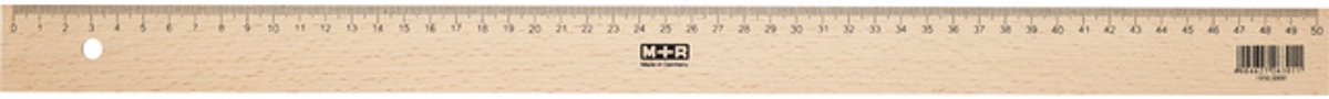M+r liniaal mobius ruppert 50cm hout met metaalinleg
