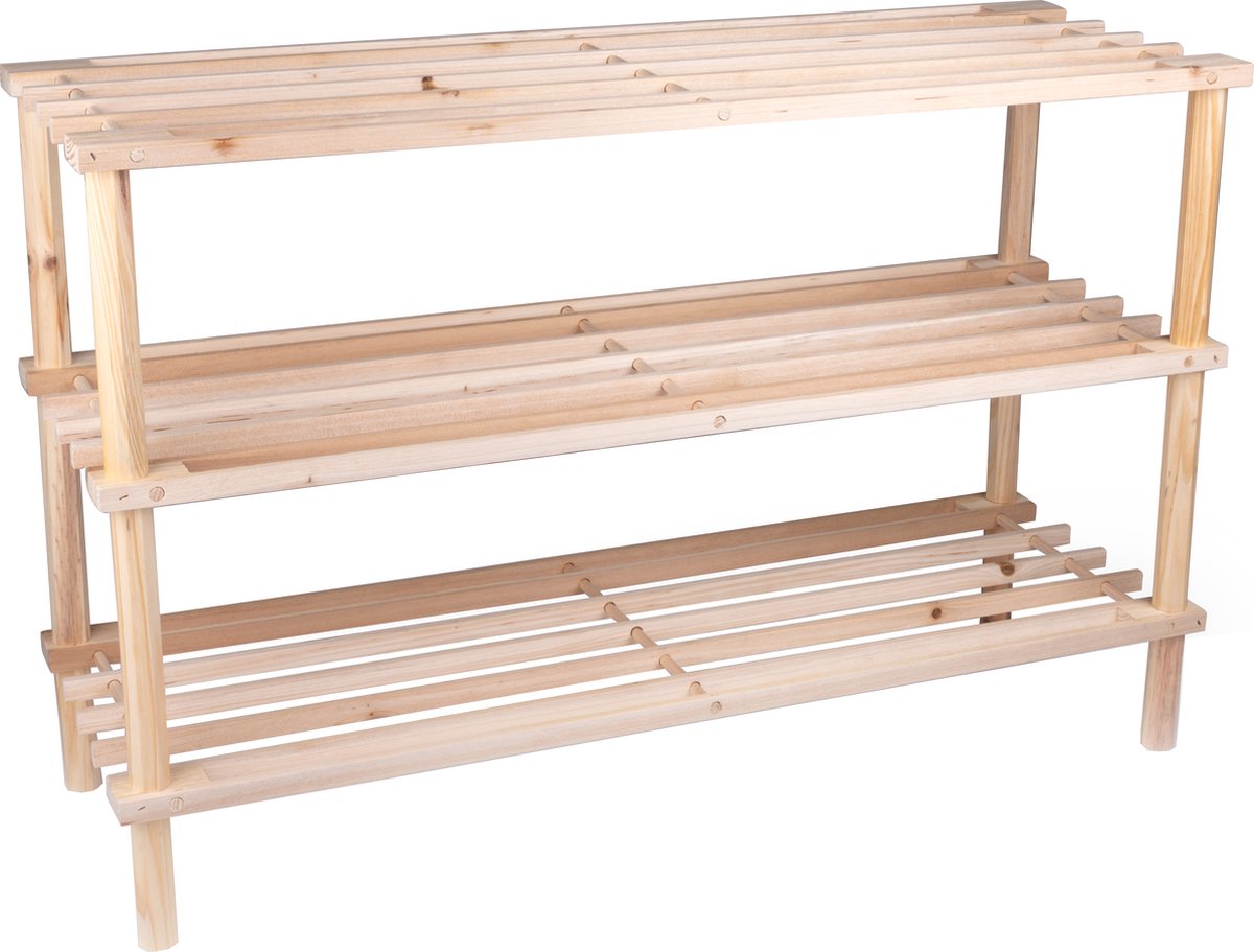 Alpina schoenenrek - 3-laags schoenenbank - hout - 74 x 26 x 48,5 cm - tot 10 paar schoenen