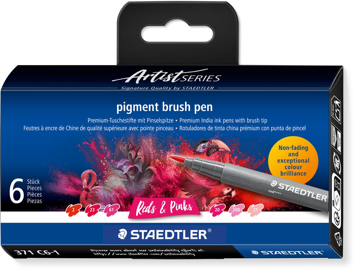 Staedtler - artist series - pigment brush pen set 6 kleuren reds pinks