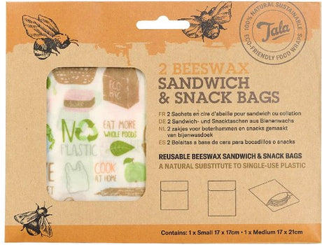 Tala - sandwich snack zakjes - set van 2 - zero waste - herbruikbaar - bijenwas