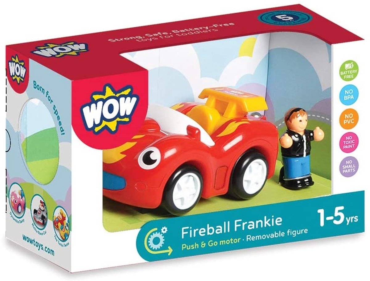 Wow toys fireball frankie - batterijloos speelgoedvoertuig - push go racewagen met coureur toby - bpa-vrij vaatwasserbestendig - vanaf 1 tot 5 jaar