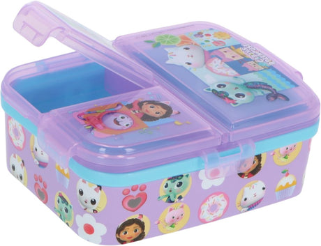 Stor gabby's poppenhuis kinderlunchbox – broodtrommel met 4 vakken voor kinderen vanaf 4 jaar - vaatwasserbestendig bpa-vrij - paars