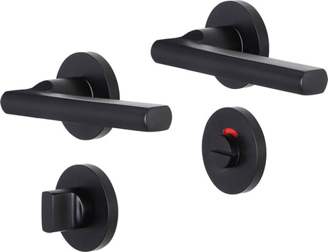 Impresso deurkruk - redhill - voor binnen- rond met rond toiletrozet- aluminium zwart - 2 stuks