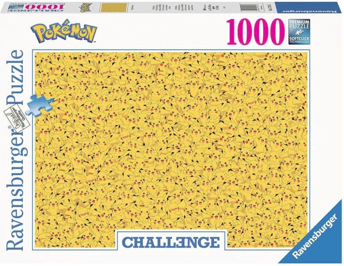 Ravensburger puzzel pikachu challenge - pokemon - 1000 stukjes.