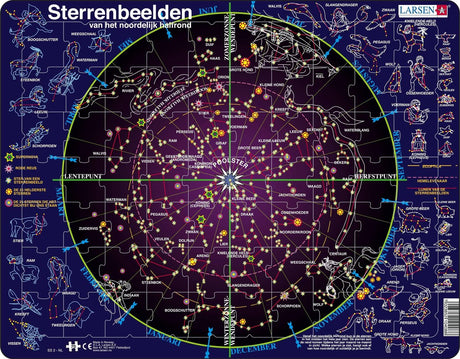 Larsen sterrenbeelden – puzzel – ruimte wetenschap – sterrenkunde – educatieve legpuzzel voor kinderen – 70 stukjes – gemaakt in noorwegen – extra dikke 2,5 mm stukjes – tray met vaste rand