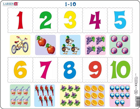 Larsen getallen 1–10 – puzzel – leren rekenen – getallen – educatieve legpuzzel voor kinderen – 10 stukjes – gemaakt in noorwegen – extra dikke 2,5 mm stukjes – tray met vaste rand