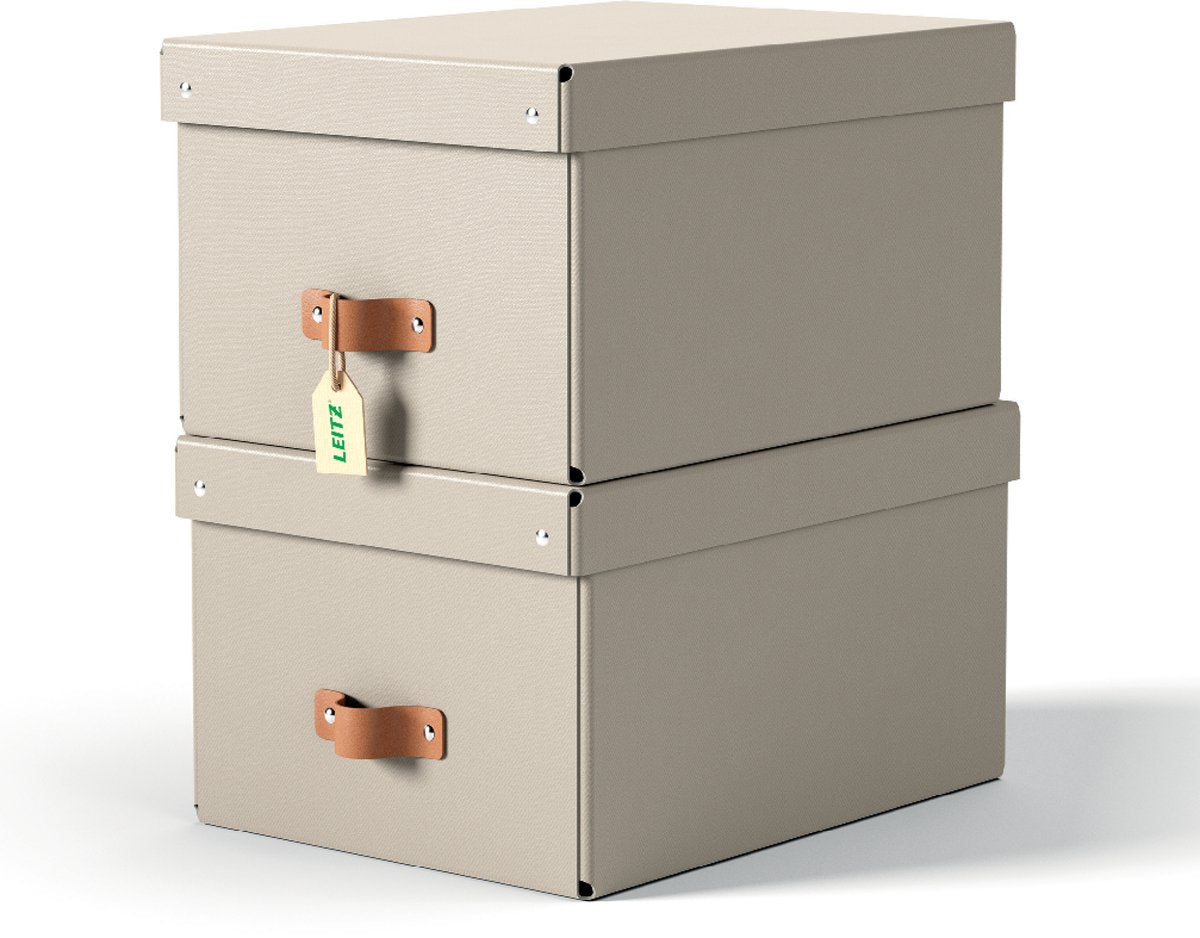 Leitz puro middelgrote opbergdoos met deksel - set van 2 - 17l - 100% gerecycled karton - beige