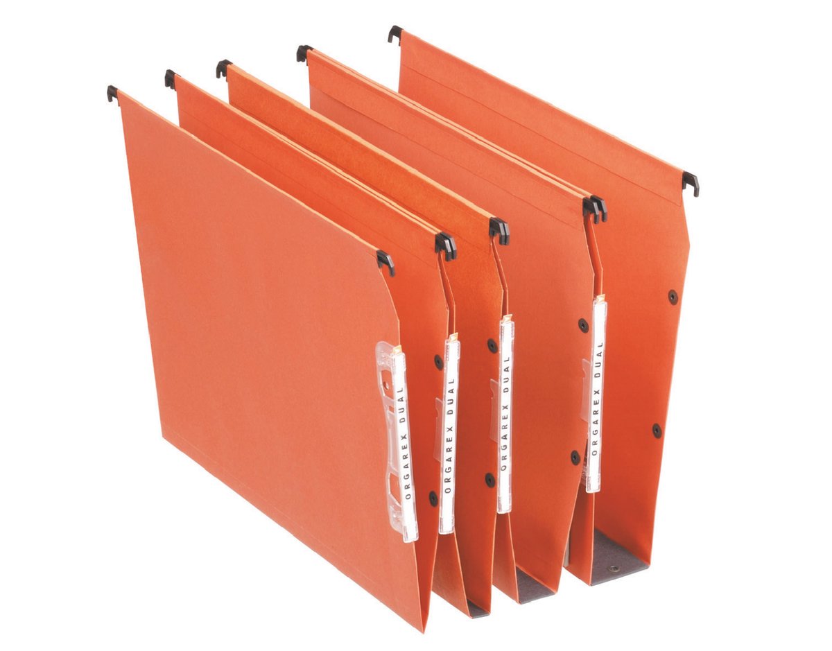 Esselte orgarex dual laterale hangmap a4 - met koppelsysteem en drukknoppen - 30mm bodem - 25 stuks - oranje
