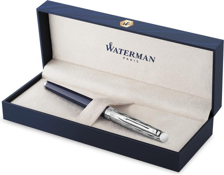 Waterman hémisphère vulpen | metaal-blauwe lak met palladium detail | gebeitelde dop | roestvrij staal medium penpunt