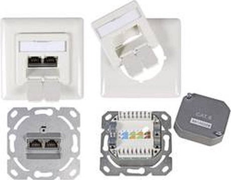 Efb elektronik wandcontactdoos cat6 inbouw afgeschermd 2 x rj45 40° draaibaar wit