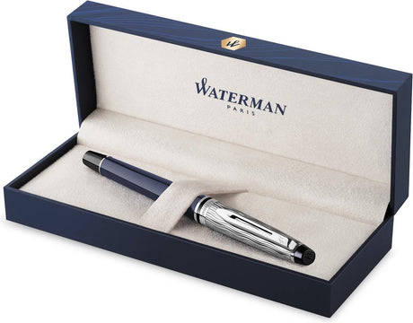 Waterman expert vulpen | metaal-blauwe lak met palladium detail | gebeitelde dop | roestvrij staal fijne penpunt