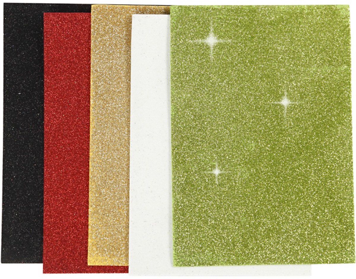 Creativ company cc eva foam glitter kerst a5 2mm 5 vel