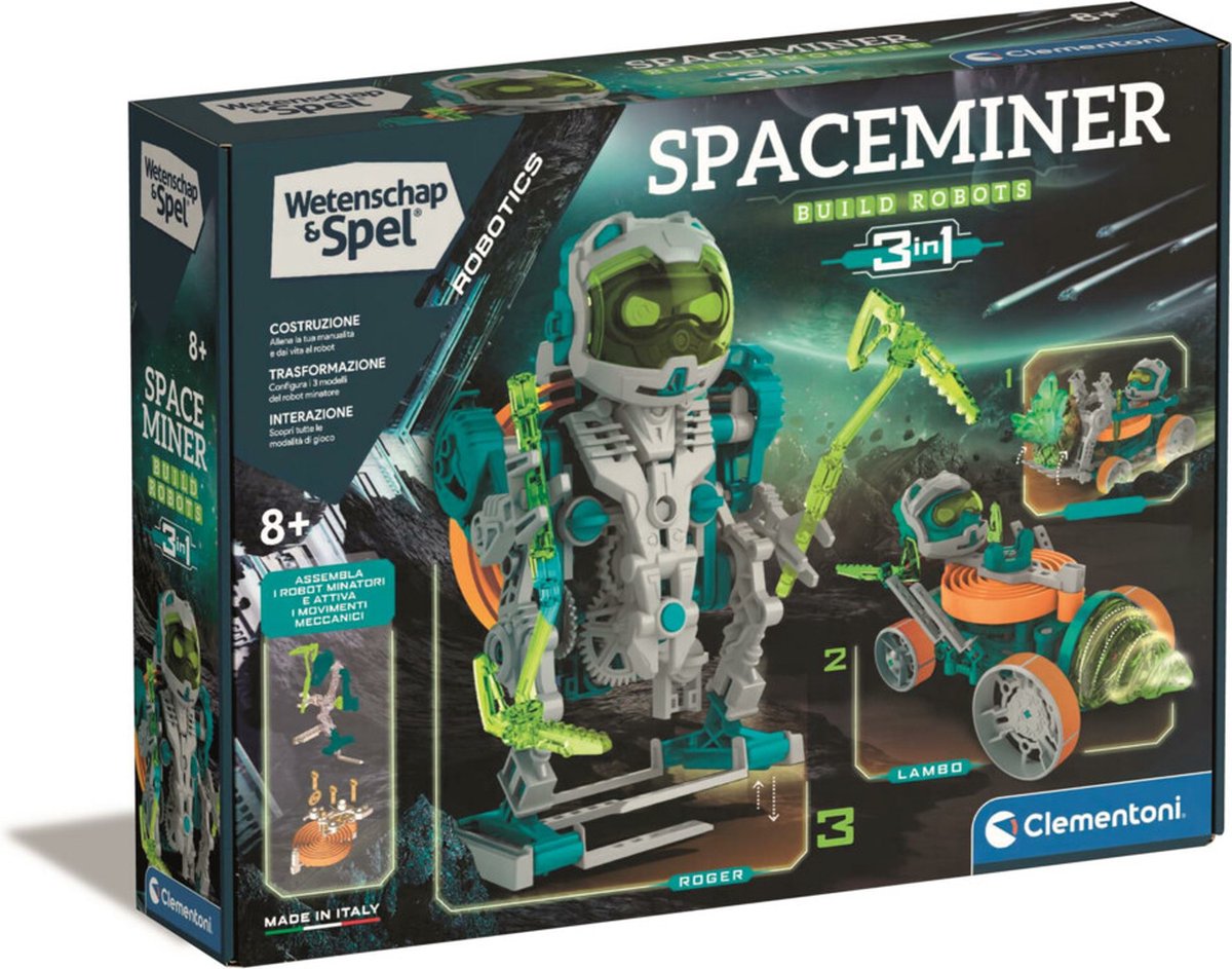 Clementoni wetenschap en spel - space miner - 3-in-1 robot - bouwset voor kinderen - robot bouwen - 3 verschillende modellen - constructiespeelgoed - robotica ontdekken - vanaf 8 jaar