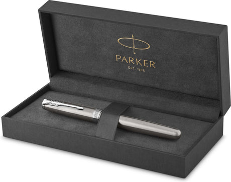 Parker sonnet rollerballpen | roestvrij staal met palladium trim | fijne punt zwarte inkt | met geschenkdoos