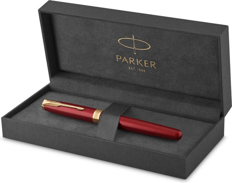 Parker sonnet vulpen | rood gelakt met gouden trim | medium punt | geschenkverpakking