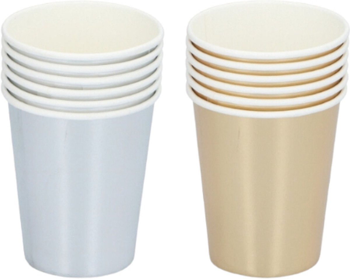 Party casa wegwerp bekers – drinkbekers – stapelbare bekers voor feestjes en evenementen – party bekers voor koude dranken – verkrijgbaar in zilver of goud - 1 willekeurige variant