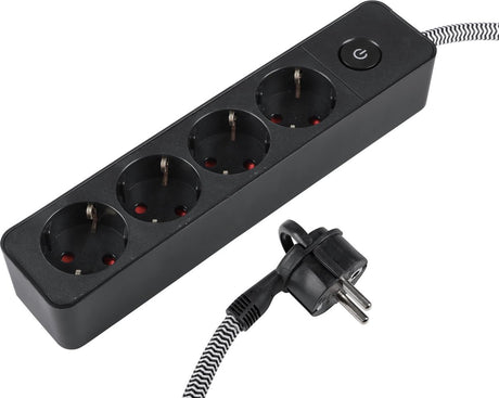 Q-link stekkerdoos - 4-voudig - plat - randaarde - 3 x 1.5 mmâ² - 1.5 m - textiel - zwart