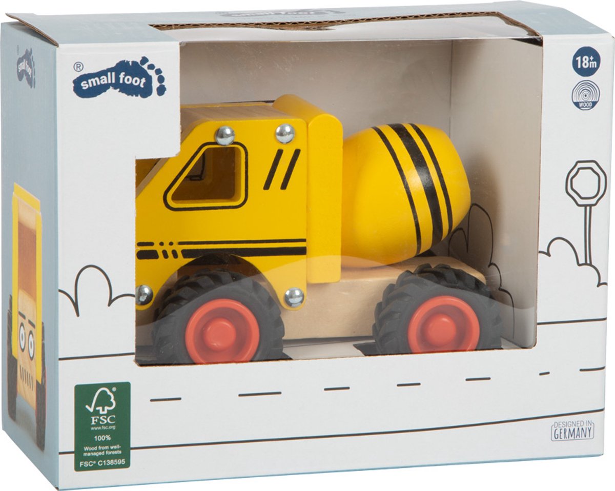 Small foot - houten cementvrachtwagen geel