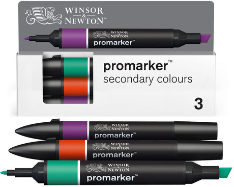 Winsor newton 0290192 promarker set 3 stuks – secondary colours – alcoholmarkers met dubbele punt
