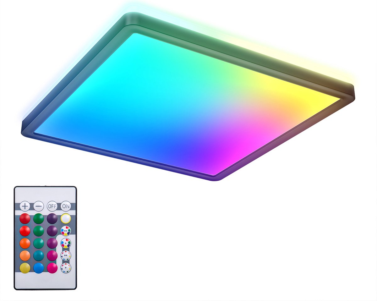 Briloner b.k.licht - rgb led plafonniere - zwart - dimbaar - met indirecte licht - gekleurd licht - met afstandsbediening - l: 29cm