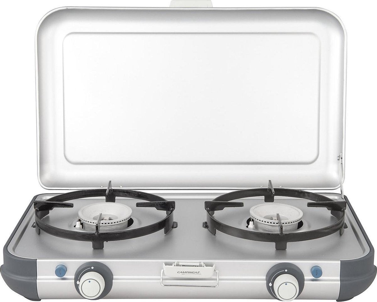 Campingaz camping kitchen 2 cv pz camping kooktoestel - 2 pits camping gas kooktoestel - 2x 2000 watt - piezo ontsteking - werkt op cv470+ gascartouche - lichtgewicht camping kooktoestel 2 pits - voor 2 pannen van 24 cm - zilvergrijs