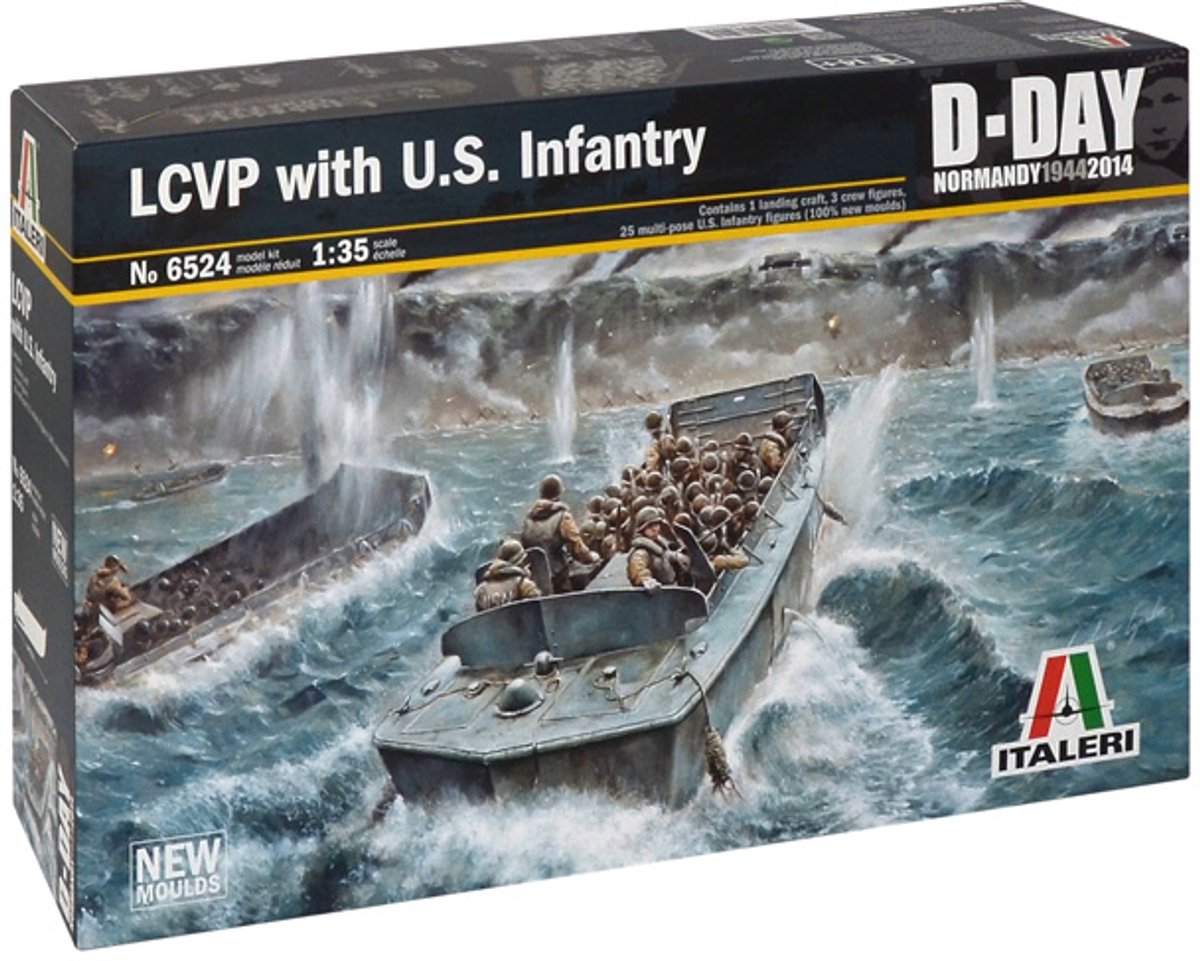 Italeri modelbouwpakket militaire voertuigen - 6524 lcvp with u.s. infantry plastic - 1:35 - modelbouw