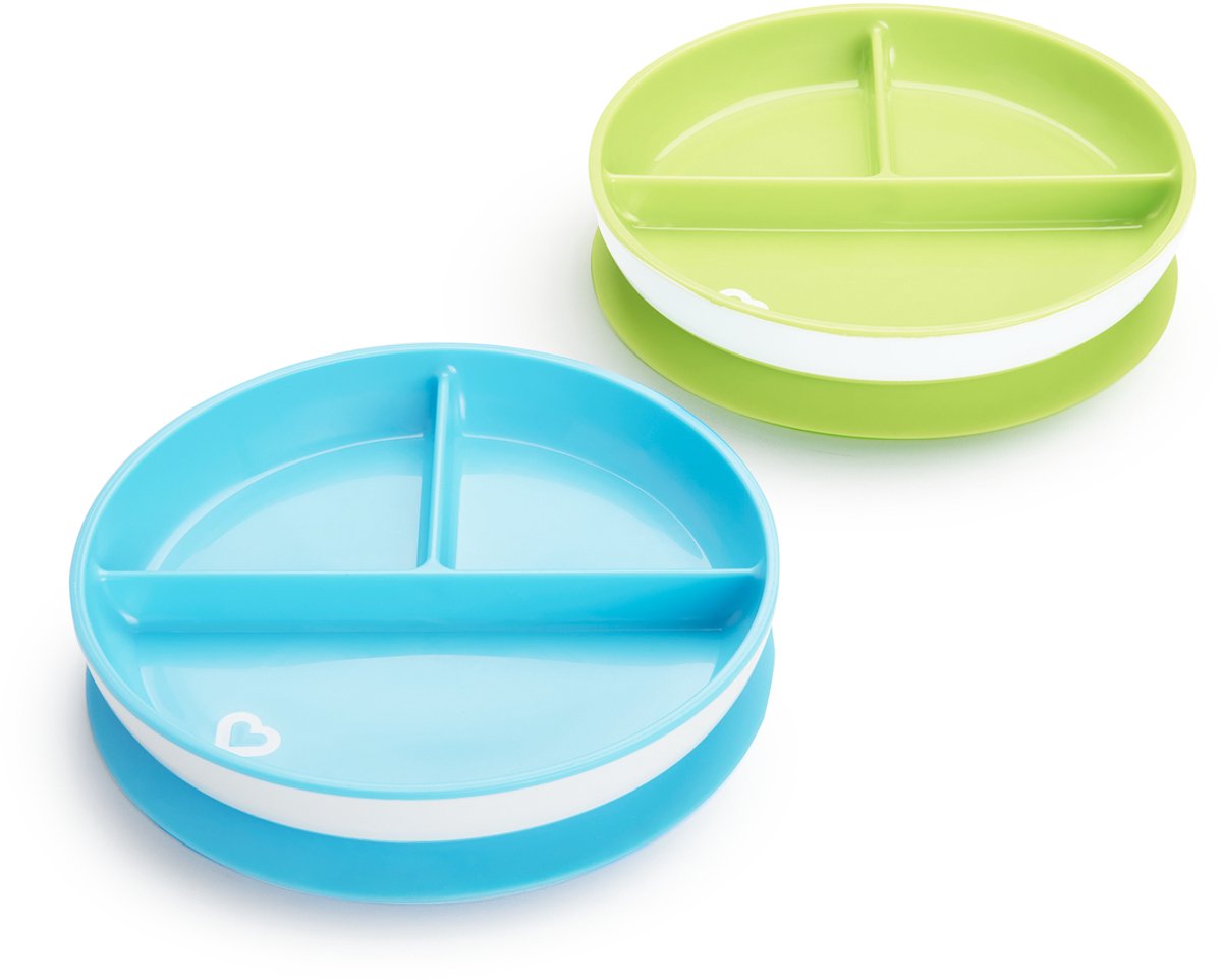 Munchkin bordjes met zuignap - anti-slip - vaatwasser- en magnetronbestendig - per 2 stuks - vanaf 6 maanden - blauw groen
