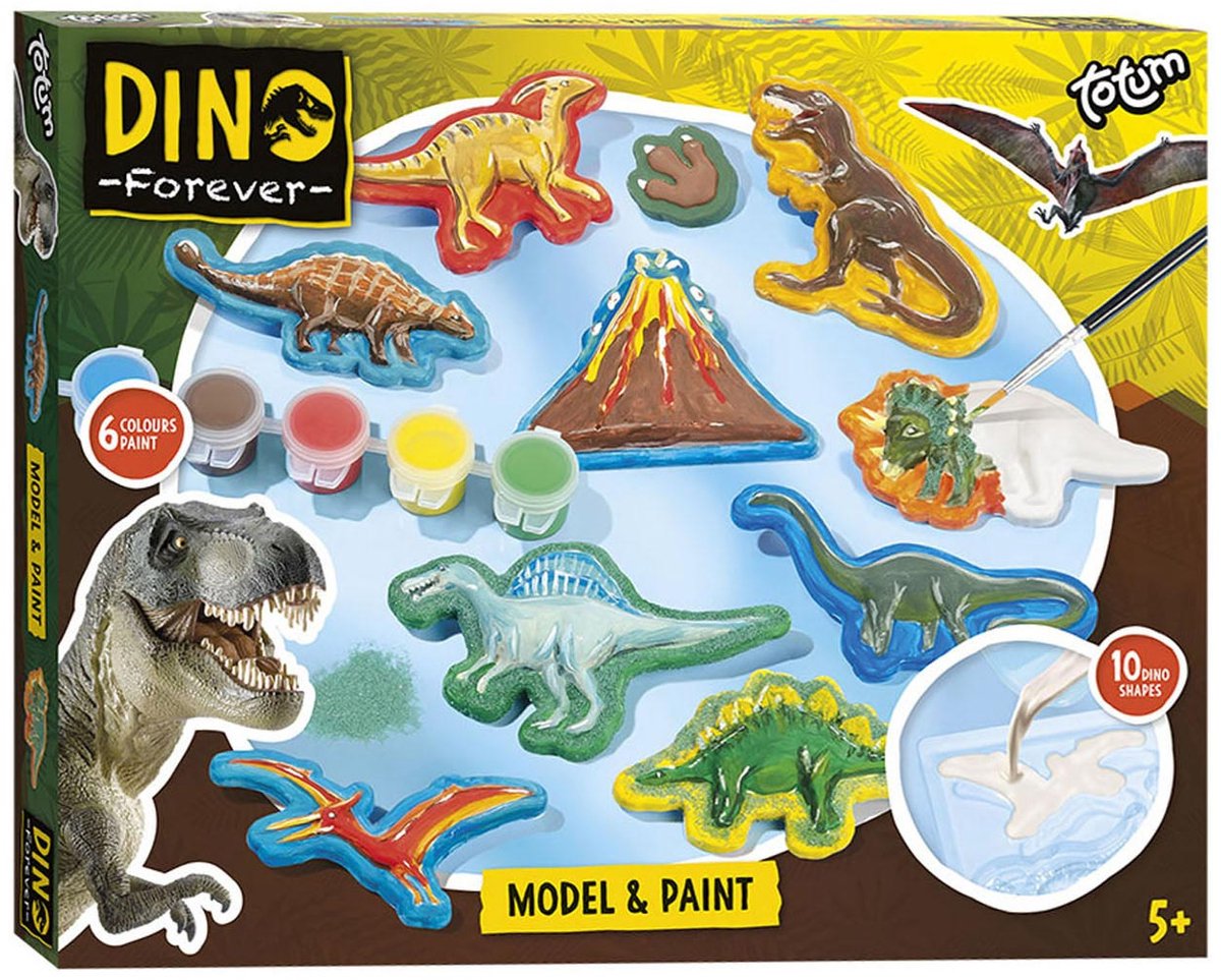 Totum dinosaurus junior knutselset gips en verfset dino forever model paint inclusief gips, 6 kleuren verf - cadeautip jongens