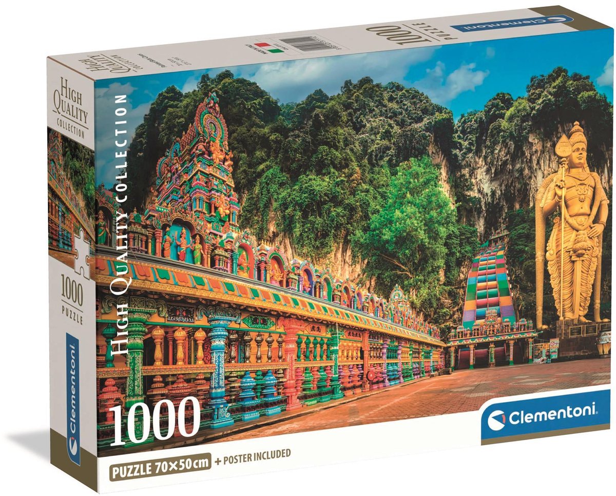 Clementoni legpuzzel painted batu caves - puzzel 1000 stukjes - high quality collection - puzzle compact box - puzzels en legpuzzels voor volwassenen
