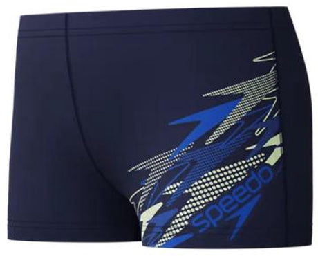 Speedo medley logo aquashort jongens - vormvaste zwembroek jongens - zwemshort jongens met stretch - sportzwembroek kids met trekkoord - marine blauw - maat 140