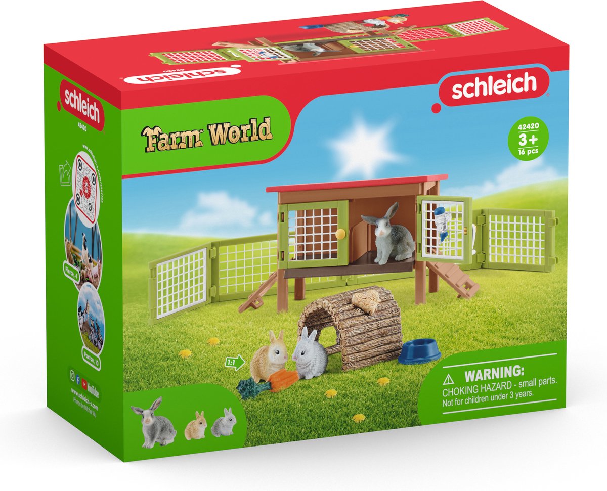 Schleich farm world speelfigurenset - konijnenhok - kinderspeelgoed voor jongens en meisjes - 3 tot 8 jaar - 42420