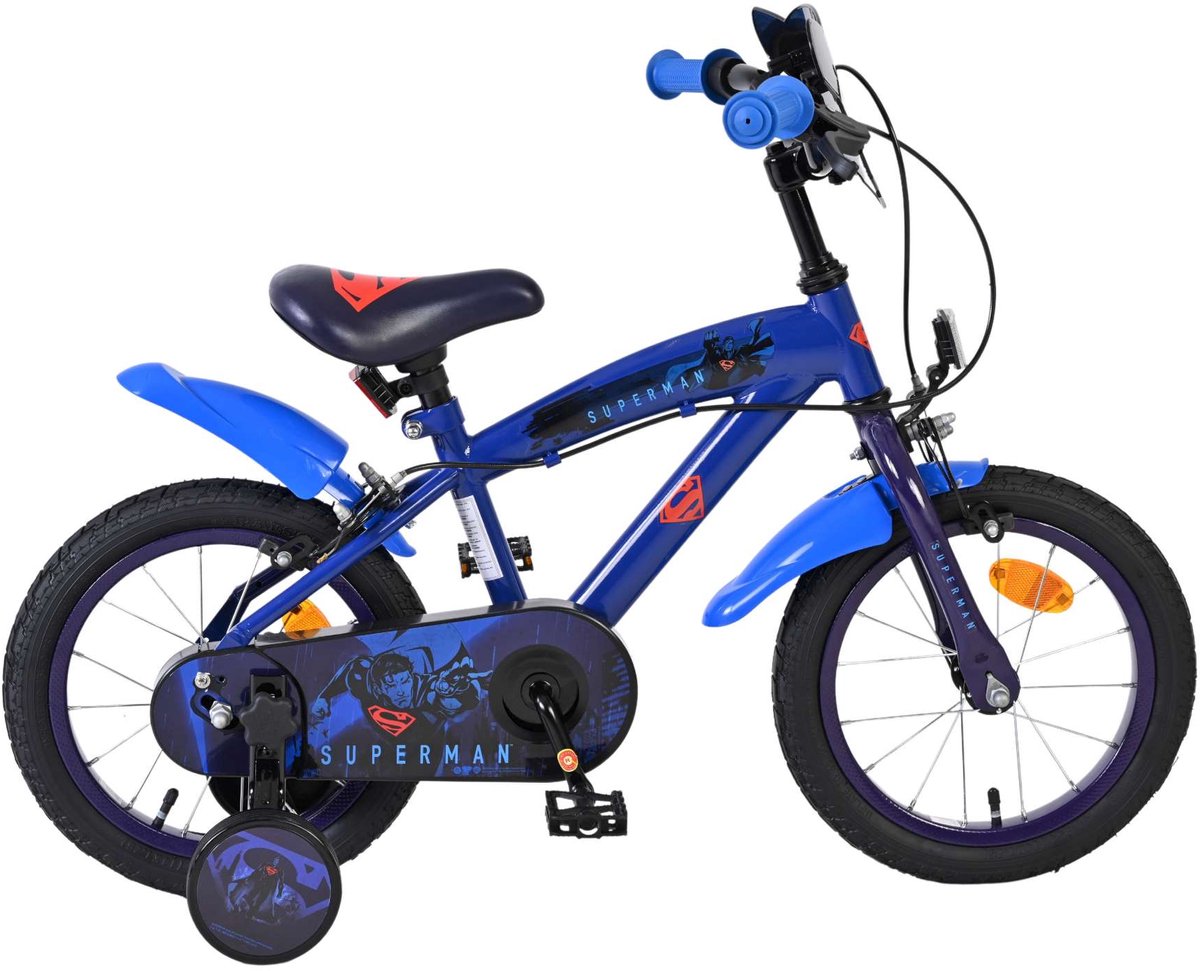 Volare superman kinderfiets - jongens - 14 inch - blauw - twee handremmen