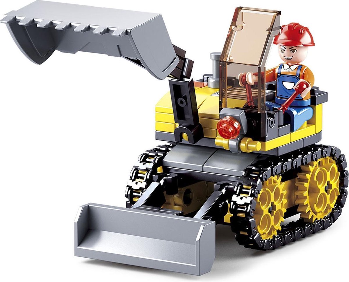 Sluban town graafmachine mini excavator bouwspeelgoed kinderen vanaf 6 jaar – constructiespeelgoed modelbouw – bouwdoos met 132 bouwstenen – m38-b0377c