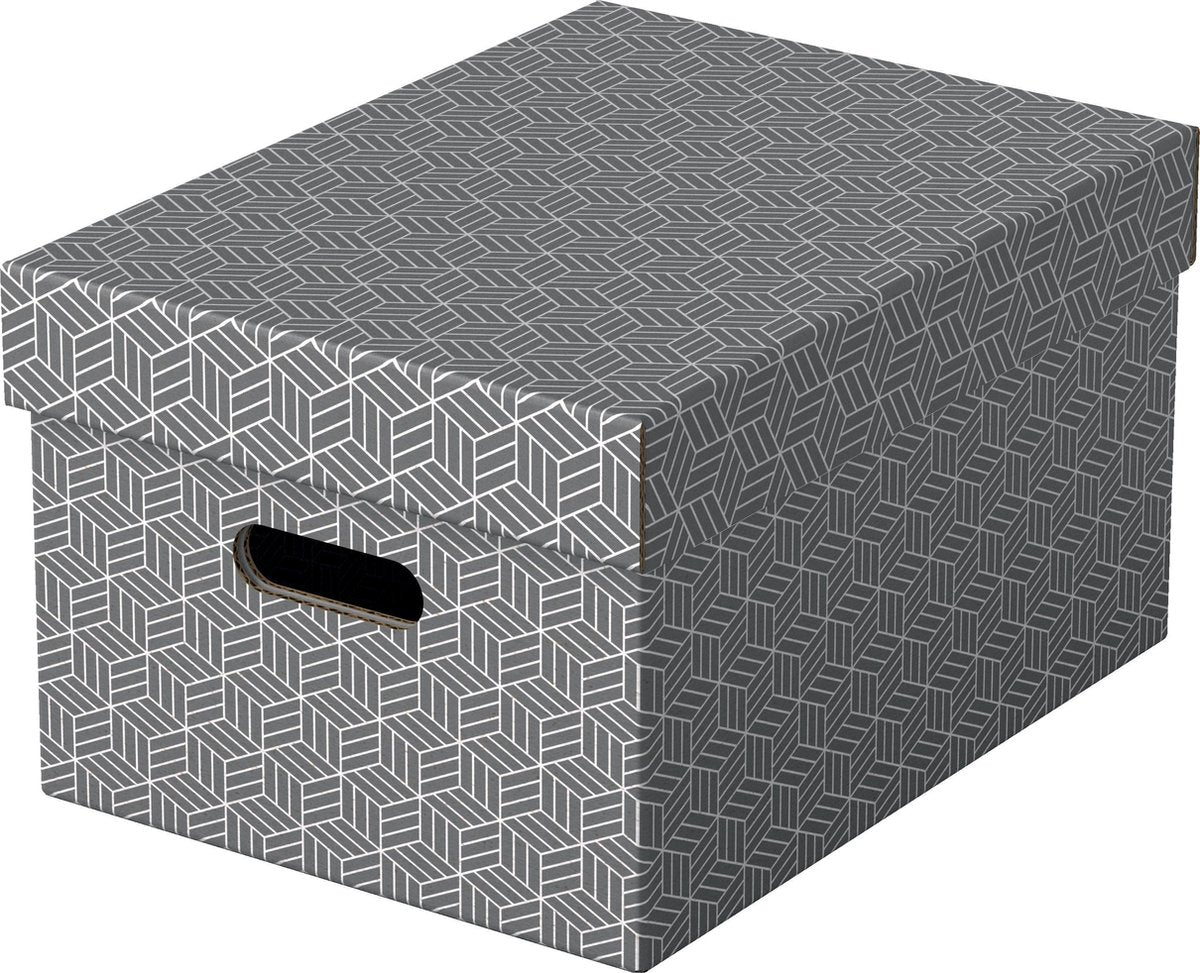 Esselte home duurzame middelgrote opbergdoos met deksel - set van 3 stuks - 100% gerecycled karton en 100% recyclebaar - grijs