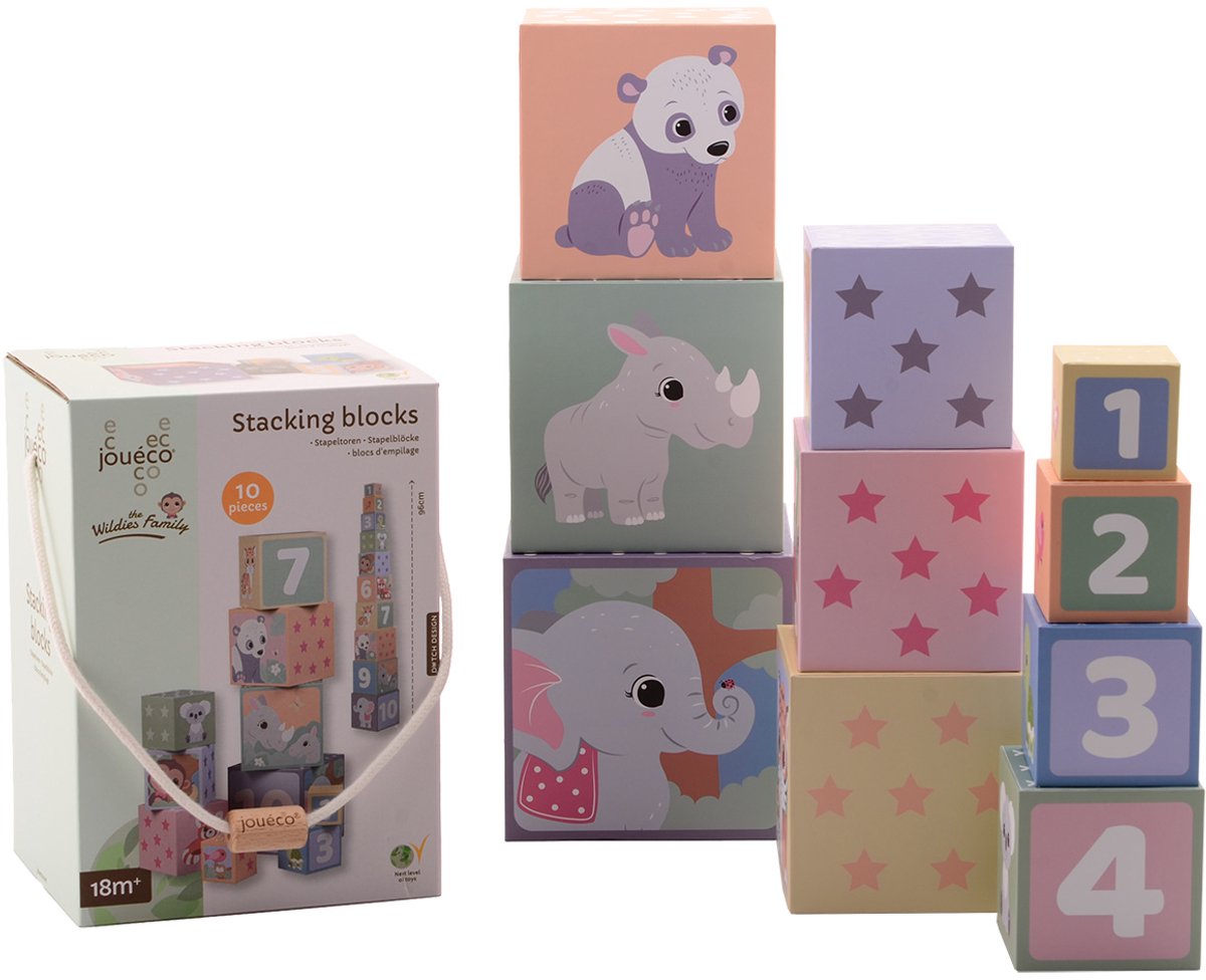 Jouéco ® - the wildies family stapelblokken, 10-delig