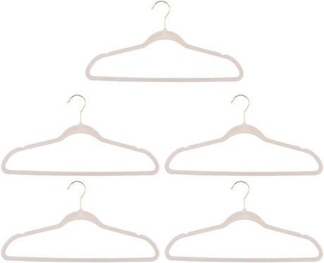 Alpina fluwelen kledinghangers crème – 10 stuks – anti-slip kleerhangers – broekhangers – goudkleurige haak