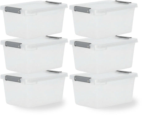 Iris storage opbergbox met clips - 4.5l - compact - stapelbaar - kunststof - transparant grijs - set van 6